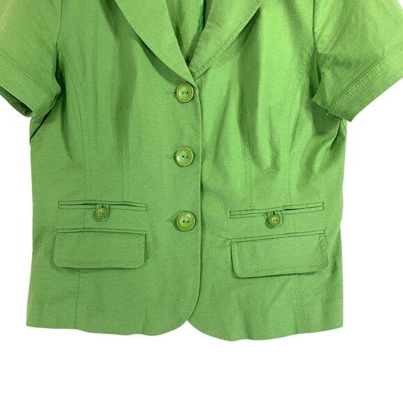 cropped short sleeve jacket top 3 buttons lapel hip pockets apple green sz 13 - Picture 14 of 16